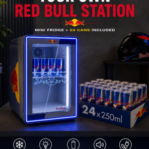 LED Mini Fridge + 24 Red Bull Included