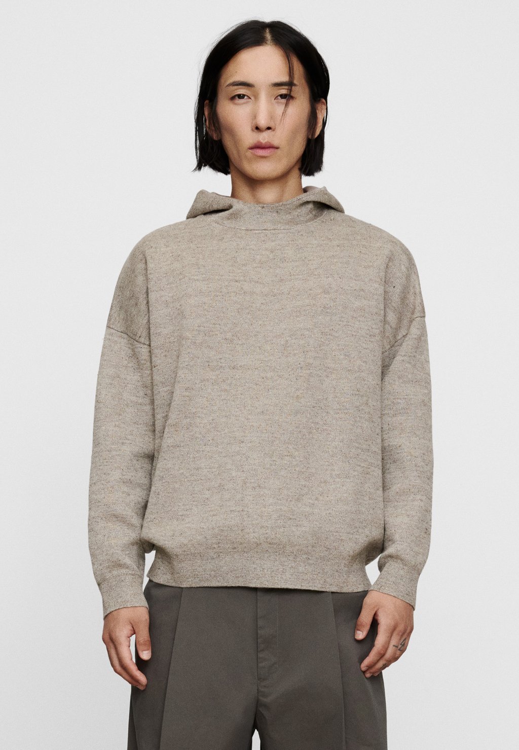 Hoodie in textured fabric - natural