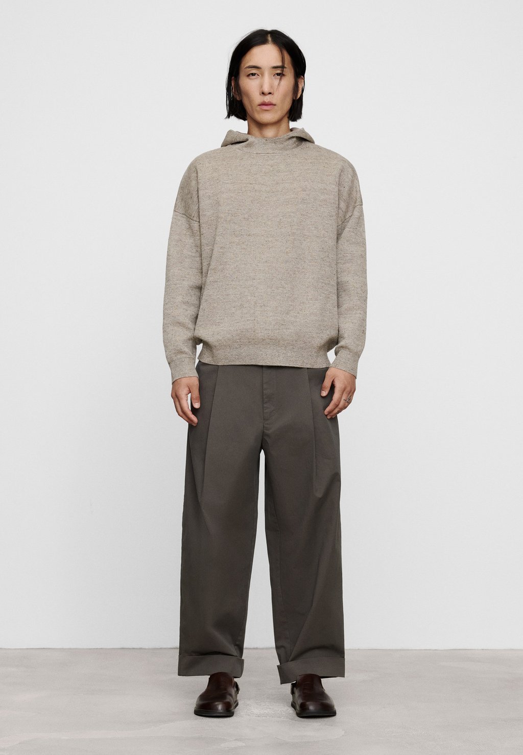 Hoodie in textured fabric - natural
