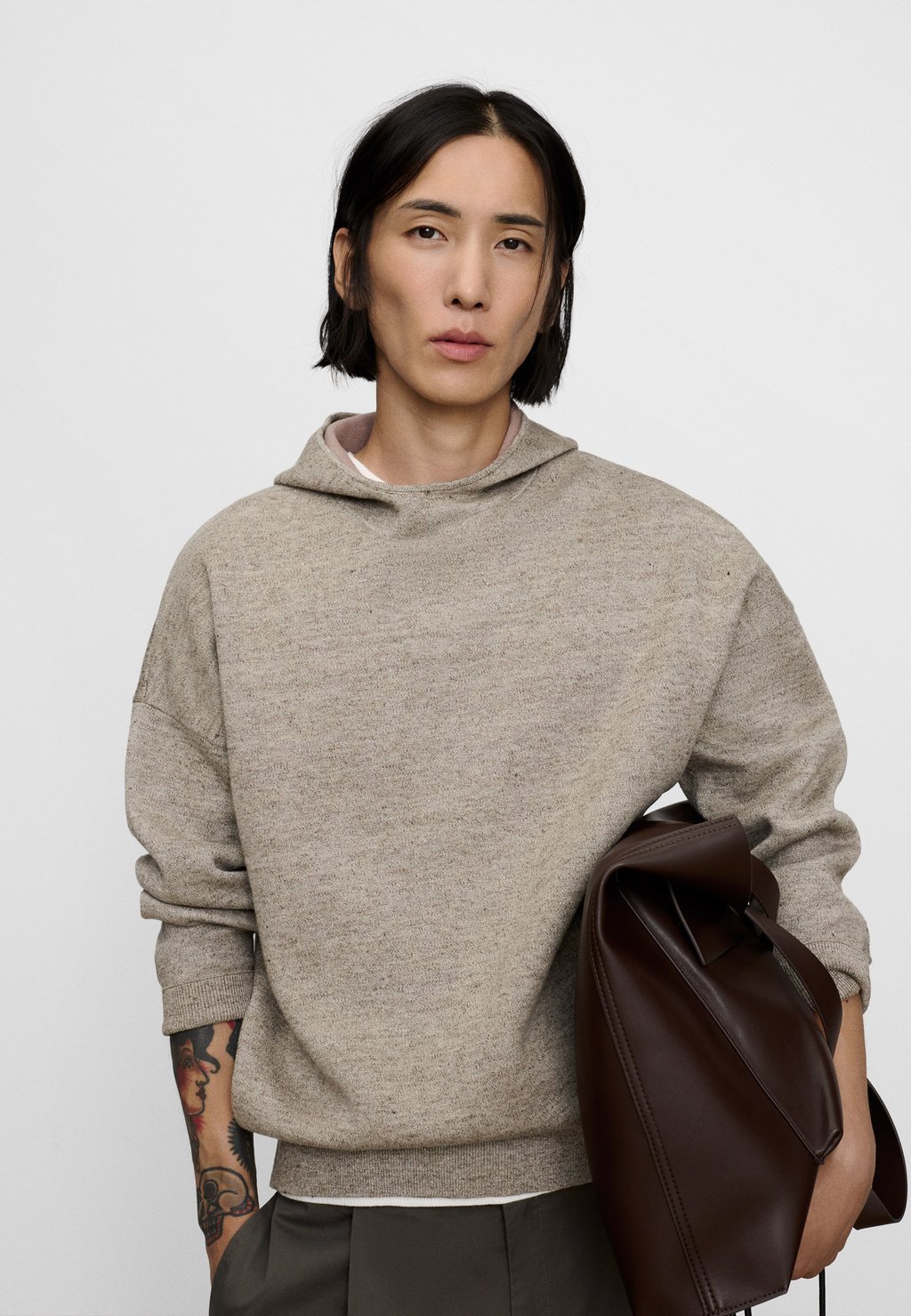 Hoodie in textured fabric - natural