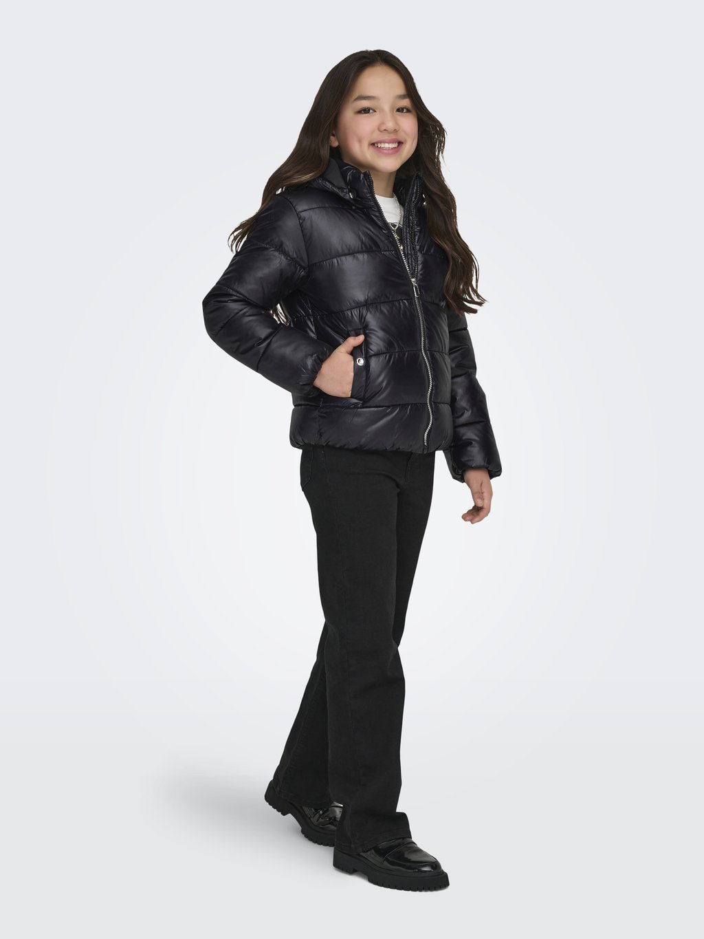 Girls' winter jacket - black/silver trim